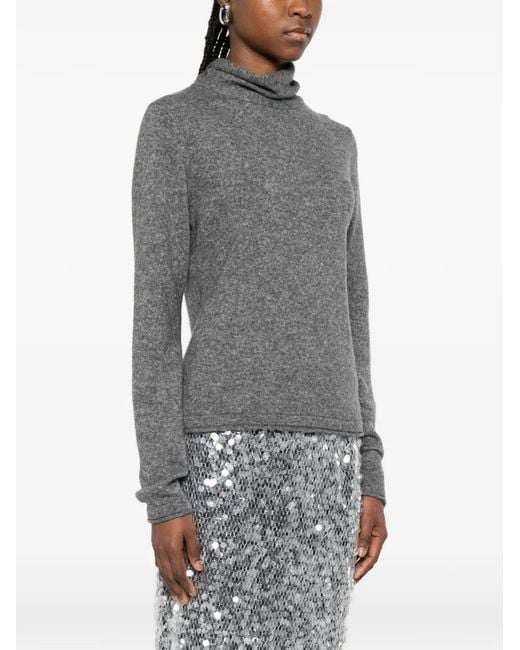 Viktoria Chan Gray Turtleneck Scarf Sweater