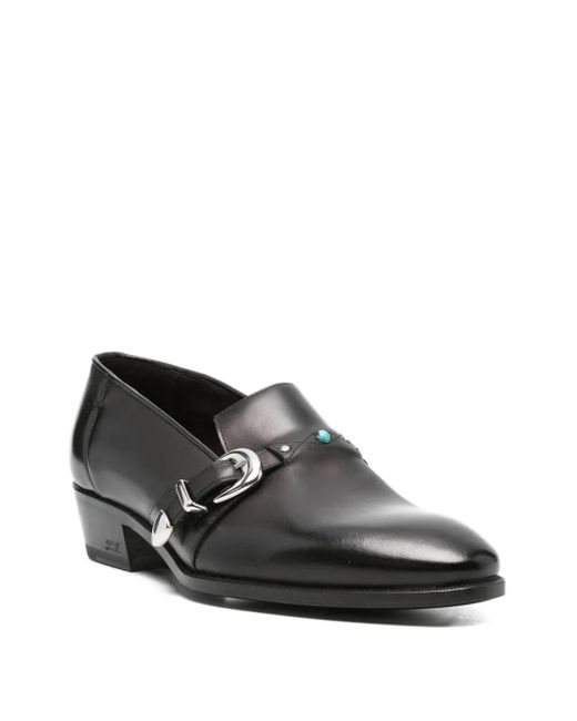 Lidfort Black Buckle-Embellished Leather Loafers for men