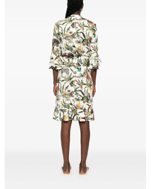 Marc Cain White Midikleid Mit Animal-Print