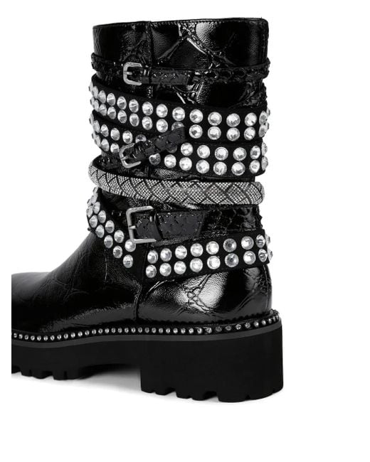Kurt Geiger Black Leather Crystal-Strap Ankle Boots