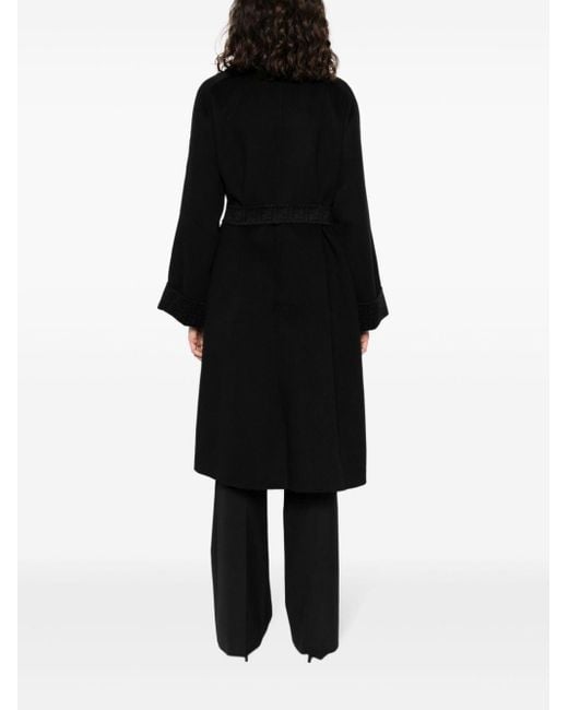 Manteau en laine vierge à taille ceinturée Fendi en coloris Black