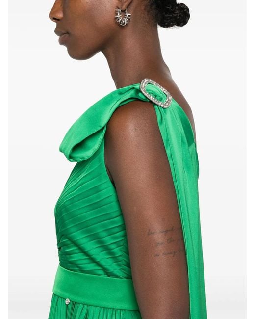 Nissa Green Bow-Detail Pleated Maxi Dress