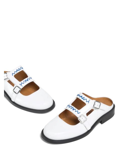 Marni White Buckled Mules
