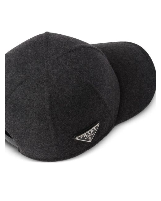 Prada Gray Triangle-Logo Felt Baseball Cap for men