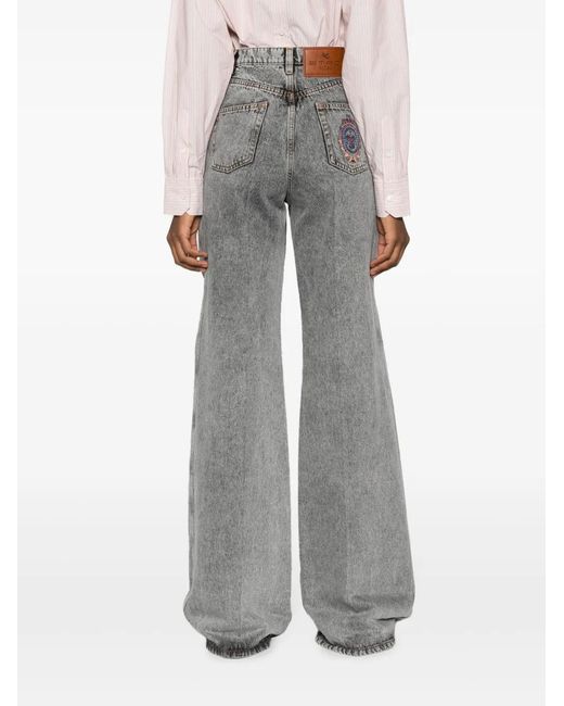 Etro Gray Wide Flare Leg Multi-Buttons Jeans