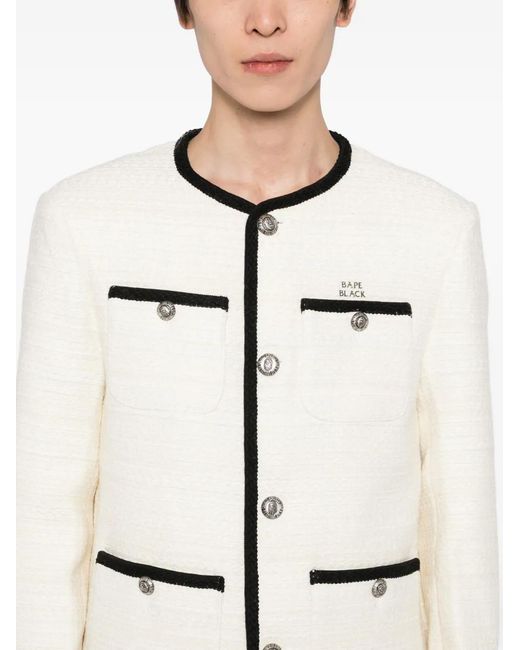 A Bathing Ape White Ornament-Embellished Tweed Jacket for men