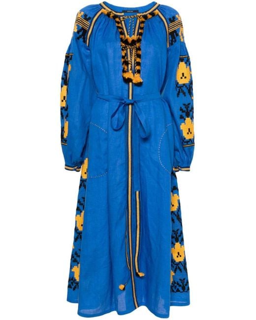 Vita Kin Tulip Linnen Midi-jurk in het Blue