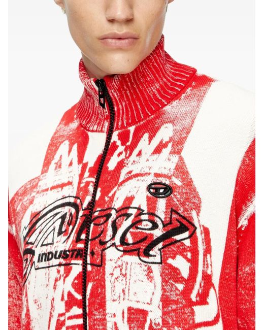 Cárdigan K-Oliba-Jkt con estampado gráfico y cremallera DIESEL de hombre de color Red