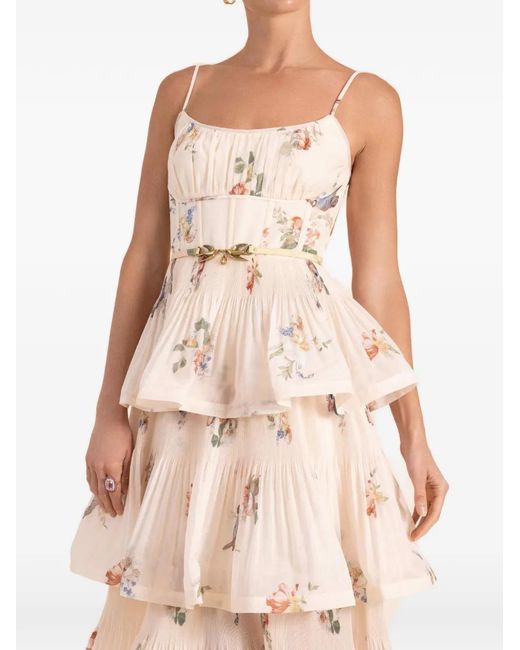 Zimmermann Natural Pleated Tiered Midi Dress
