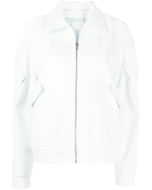 Dion Lee White Zip-Up Fitted Bomber Jacket