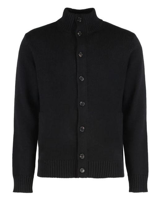 Slowear Black Button High-Neck Cardigan for men