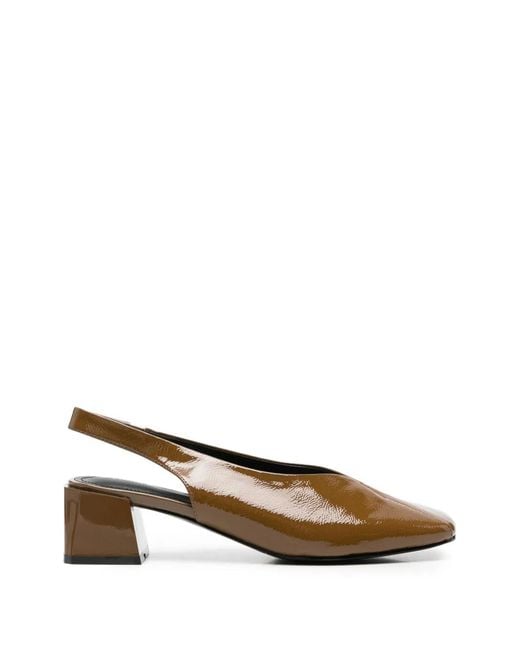 Linda Baumann Brown Patent-Finish Slingback Pumps