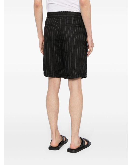 Brunello Cucinelli Black Pinstripe Linen Shorts for men
