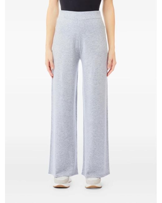 Liu Jo Blue Ribbed Logo-Detail Palazzo Pants