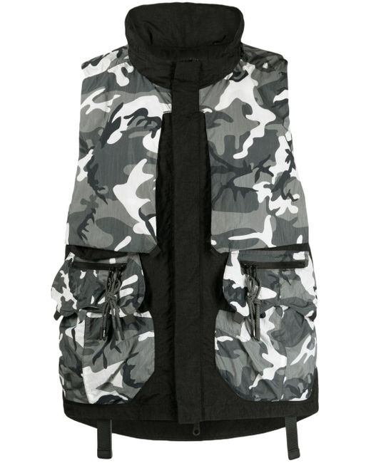 Mostly Heard Rarely Seen Black Camouflage-print Layered Gilet for men