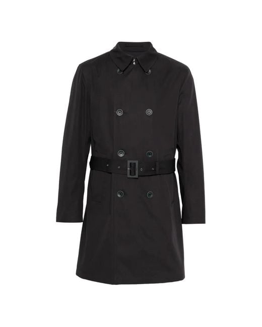 Herno Black Double-Breasted Trench Coat for men