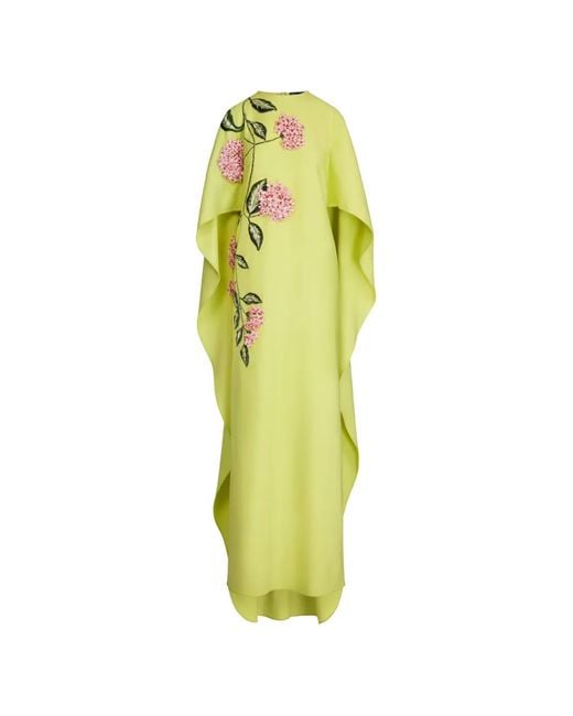 Oscar de la Renta Yellow Porcelain Flower Embroidered Caftan