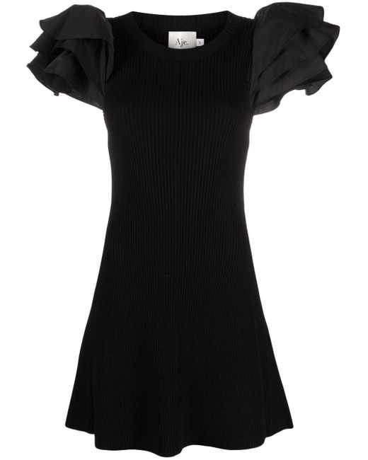 Aje. Black Puff-sleeved Questa Mini Dress