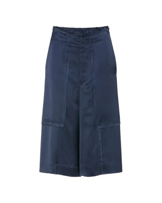 Maison Margiela Women's Blue Frayed-Edges Panel-Details Shorts