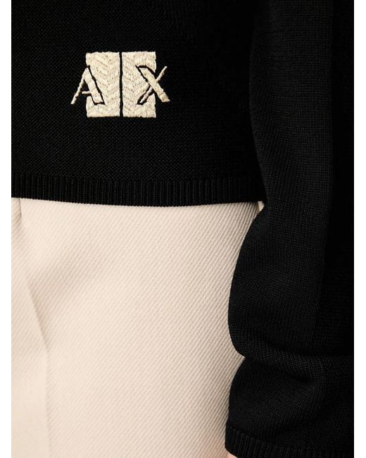 ARMANI EXCHANGE Black Logo-Embroidered Fine-Knit Sweater