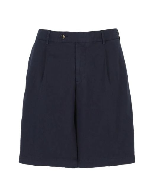 PT Torino Blue Pleated Elasticated-Waist Shorts for men