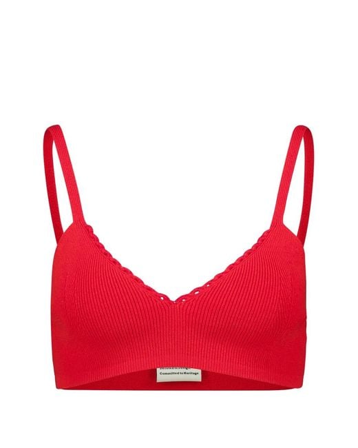 Escvdo Red Apple Ribbed V-Neck Top