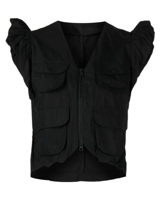 JNBY Black Ruffled-Sleeve Cotton Blouse