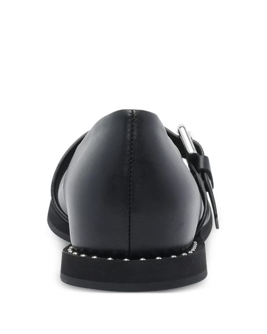 Premiata Black Buckle-Detail Round-Toe Ballet Flats