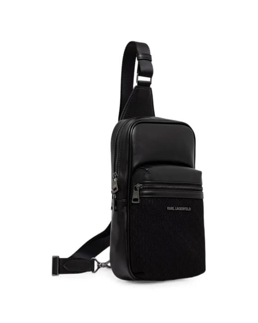 Karl Lagerfeld Black Monogram-Pattern Logo-Plaque Backpack for men