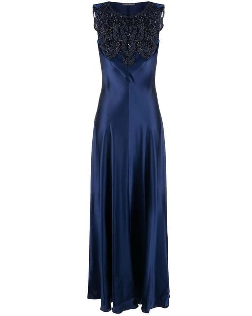 Alberta Ferretti Blue Embellished Silk Maxi Dress