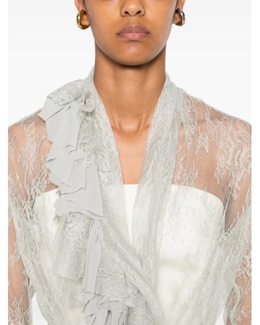 Alberta Ferretti White Lace Ruffled Top