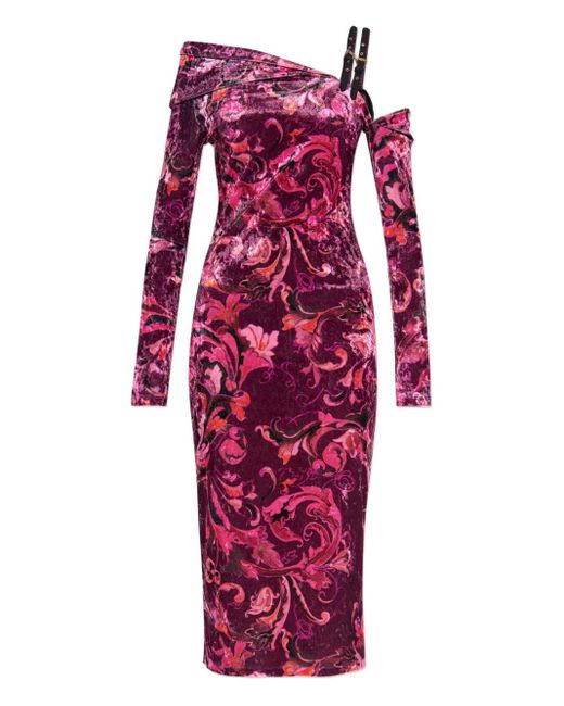 Versace Jeans Couture Red Floral Off-Shoulder Midi Party Dress
