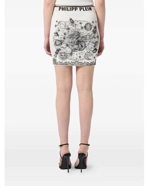 Philipp Plein Gray Zodiac-Print Knitted Mini Skirt