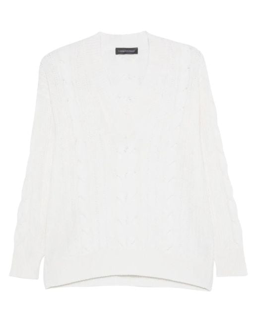 Lorena Antoniazzi White Cable-Knit Virgin Wool Sweater