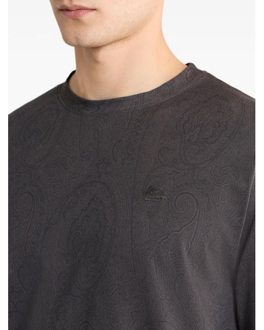 Etro Gray Cotton-Jersey Sweater With Arnica-Motif for men