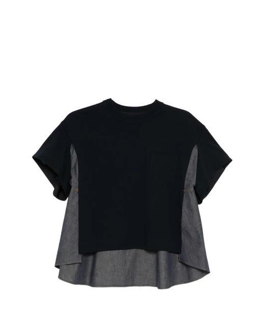 Sacai Black Exposed-Seam Cotton T-Shirt