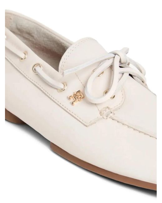 Tommy Hilfiger White Lace Up Leather Boat Shoes