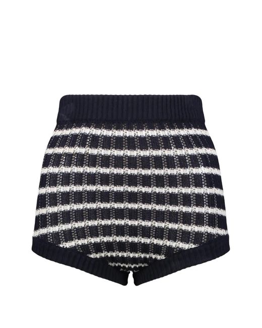 RED Valentino Blue Striped Pointelle-Knit Shorts