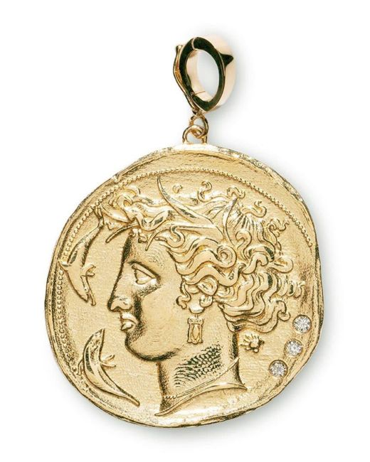 Azlee Metallic 18kt Yellow Gold Large Goddess Diamond Coin Pendant