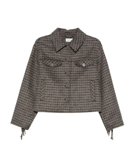 P.A.R.O.S.H. Gray Checked Frayed-Sleeve Jacket