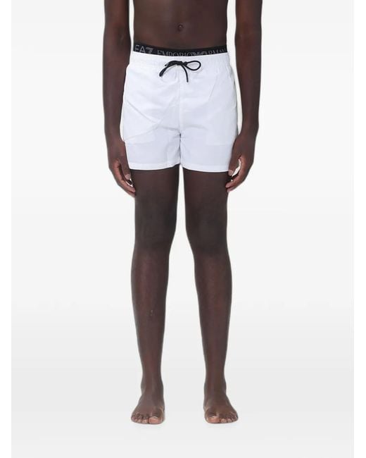 EA7 White Drawstring Swim Shorts for men