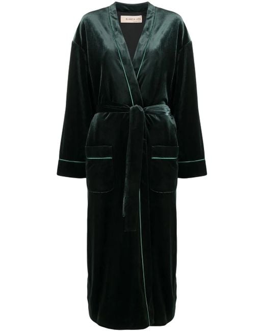 Blanca Vita Black Velvet-Effect Tied-Waist Coat