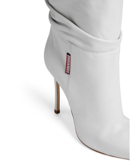 DSquared² White 100mm Draped-detail Leather Boots