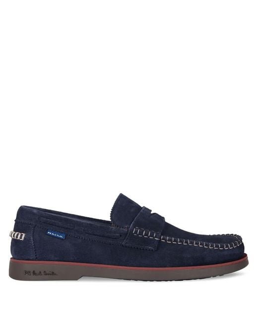 Paul Smith Blue Stitched Suede Loafers for men