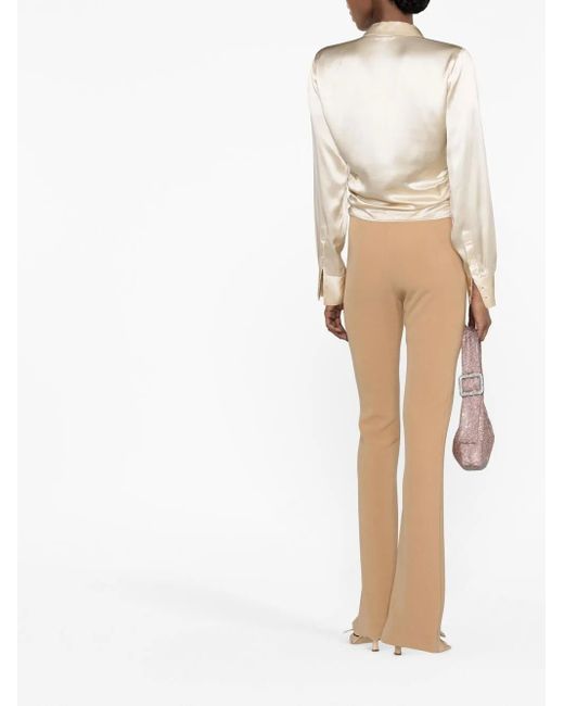 Amen Natural Ruched Cropped Satin Shirt