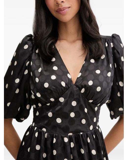 Morgan Black Polka-Dot Puff-Sleeve Mini Dress