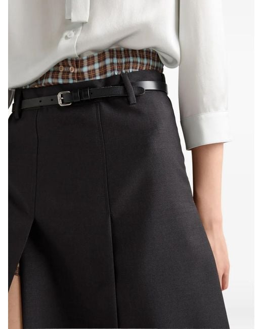 Prada Black Grisaille Pleated Midi Skirt