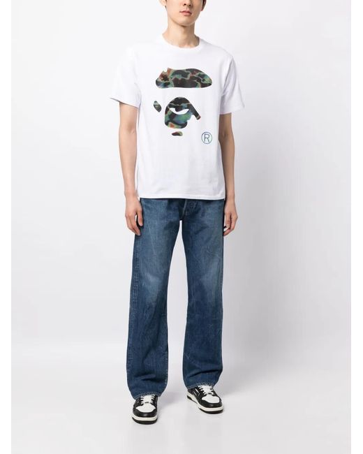 A Bathing Ape White Logo-Print Cotton T-Shirt for men