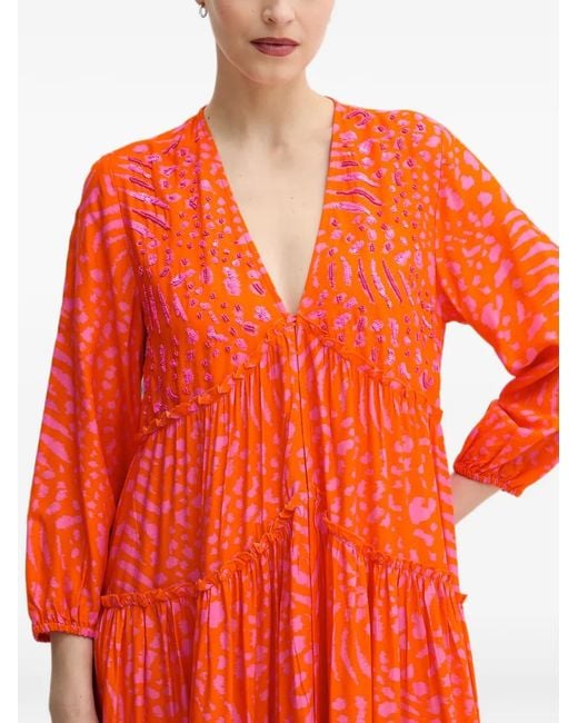Lola Casademunt Orange Sequin-Embellished Tiered Maxi Dress