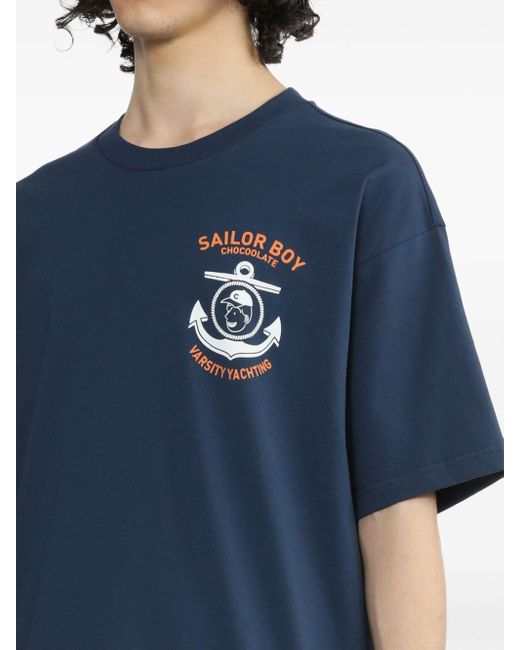 Chocoolate Blue Anchor-print Cotton T-shirt for men